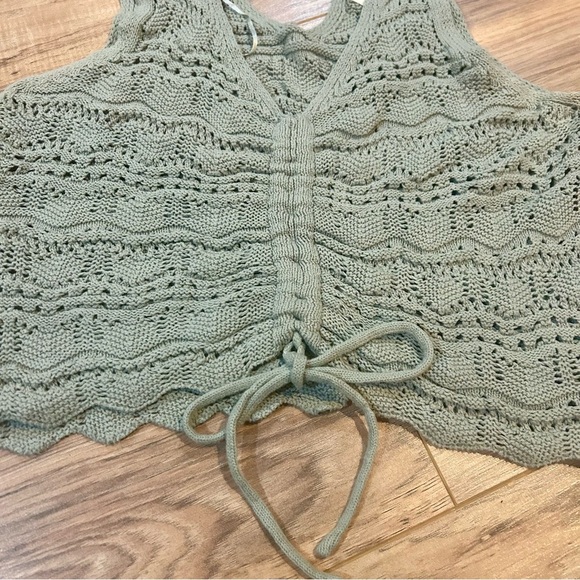 Jessica Simpson Green Cropped Crochet Knit Tie-Front Tank Top Women’s Large - Picture 2 of 4